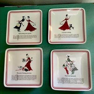 Set 4 Party Etiquette For Williams-Sonoma Hostess Rules Dessert Appetizer Plates